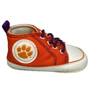 Clemson Tigers Baby Shoes Orange White Canvas Slip On Tiger Paw Logo Baby Size 2